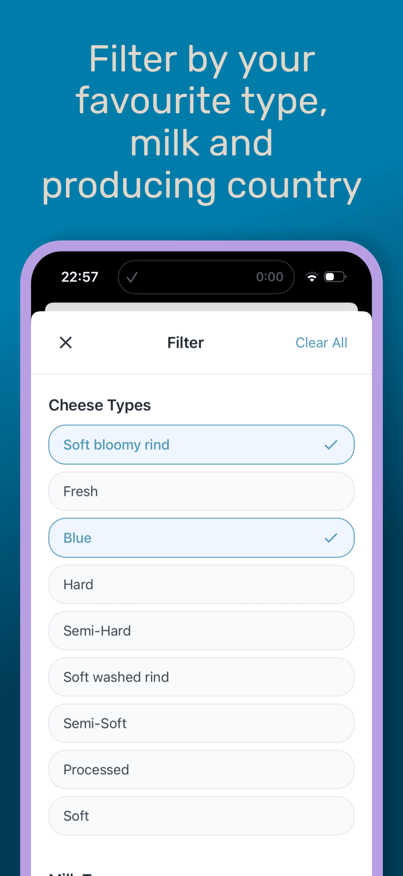 Fromo: filter by type, milk, country